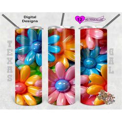 3d puff tumbler wrap, flowers tumbler wrap, 20oz sublimation tumbler png, digital download, seamless design