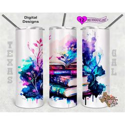 books tumbler wrap, alcohol ink tumbler wrap, 20 oz skinny tumbler sublimation design, seamless pattern