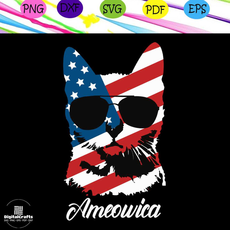 Ameowica svg cat sunglasses independence day svgamerican flag happy 4th of july svgpatriotic sv