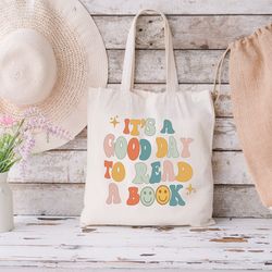 reader tote bag, aesthetic book canvas bag, bookworm librarian gift, library tote, school bag