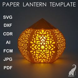 Small 3D paper lantern with mandala ornament SVG for Cricut, DXF for Silhouette, FCM for Brother, PDF cut files