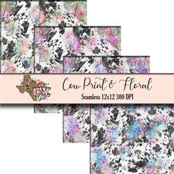 cow floral digital paper background scrapbook paper download download instant download png sublimation