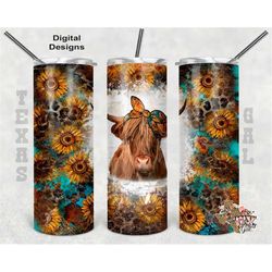 highland cow tumbler design, sunflower png, leopard tumbler png, 20 oz tumbler wrap sublimation design, seamless pattern
