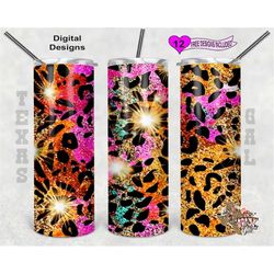 Leopard Glitter Tumbler Wrap, Watercolor Tumbler Wrap, 20 oz Skinny Tumbler Sublimation Design, Seamless Design