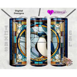 Stain Glass Tumbler Wrap, Penguin Stain Glass, 20 Oz Skinny Tumbler PNG, Seamless Design