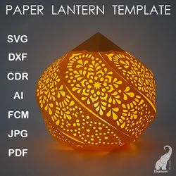 3D paper lantern with mandala ornament SVG cut files for Cricut, DXF for Silhouette, FCM for Brother cutting files