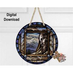 sublimation round door hanger design png, stain glass jesus sublimation design, 10 inch hardboard blank design, digital