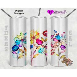 flowers tumbler wrap, alcohol ink tumbler wrap, 20 oz skinny tumbler sublimation design, seamless pattern