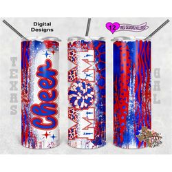 cheer mom tumbler wrap, cheer mom tumbler png, red and blue cheer tumbler wrap, 20 oz skinny tumbler sublimation design,