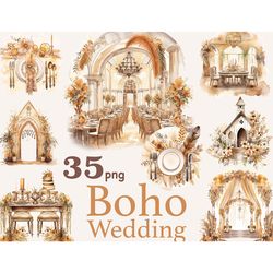 Boho Wedding Scenes Clipart | Digital Party Wedding Graphics