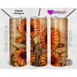wood burning tumbler wrap, gerber daisies tumbler wrap, 20oz sublimation tumbler png, digital download