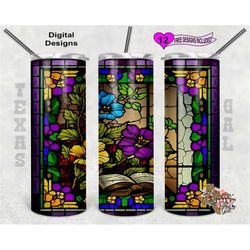 stain glass tumbler wrap, floral tumbler png, 20oz sublimation tumbler png, digital download, seamless design