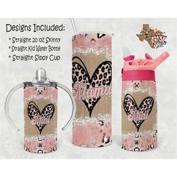 Mama And Mini Tumbler PNG, Heart Tumbler Wrap, 20 Oz Skinny Tumbler Wrap, 12 Oz Sublimation Water Bottle, Sippy Cup Wrap