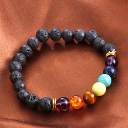 7 Chakra Beaded Bracelet Natural Lava Stone Healing Balance Beads