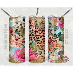 20 oz skinny tumbler floral gold glitter leopard seamless sublimation design png instant digital only