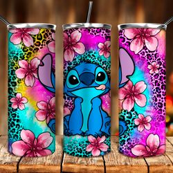 stitch flower tie dye leopard 20oz tumbler sublimation design download, western tumbler png, stitch tumbler png
