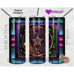 Stain Glass Tumbler Wrap, Witchy Vibes Tumbler PNG, 20oz Sublimation Tumbler Wrap, Digital Download
