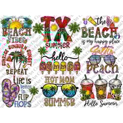 summer bundle png, hello summer, tx summer png, cowhide, western beach life, salty beach, sublimation designs