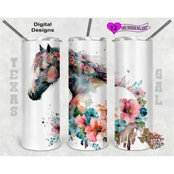 Horse Tumbler Wrap, Watercolor Tumbler Wrap, 20 oz Skinny Tumbler Sublimation Design, Seamless Pattern