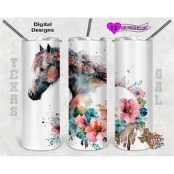 horse tumbler wrap, watercolor tumbler wrap, 20 oz skinny tumbler sublimation design, seamless pattern