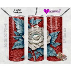 3D Tumbler Wrap, Patriotic Flower Tumbler Wrap, 20 oz Skinny Tumbler Sublimation Design