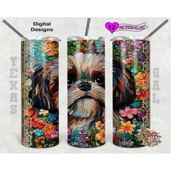 embroidery tumbler wrap, shih tzu tumbler wrap, 20 oz skinny tumbler sublimation design, seamless pattern