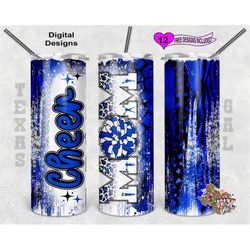 cheer mom tumbler wrap, cheer mom tumbler png, blue and black cheer tumbler wrap, 20 oz skinny tumbler sublimation desig