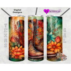 cowboy boots tumbler wrap, western tumbler wrap, watercolor tumbler wrap, 20oz sublimation tumbler png, seamless design