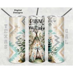 raising my tribe tumbler wrap, watercolor tumbler wrap, 20 oz skinny tumbler sublimation design, seamless pattern