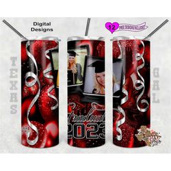 senior 2023 tumbler wrap, graduation tumbler design, picture frame tumbler wrap, crimson balloons, 20oz sublimation tumb
