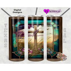 stain glass tumbler wrap, cross tumbler wrap, christian tumbler design, 20oz sublimation tumbler wrap, digital download,