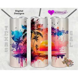 Beach Tumbler Wrap, Alcohol Ink Tumbler Wrap, 20 oz Skinny Tumbler Sublimation Design, Seamless Pattern