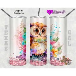 owl tumbler wrap, watercolor tumbler wrap, 20oz sublimation tumbler png, digital download, seamless design