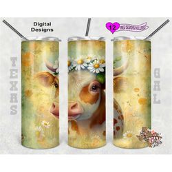 cow tumbler wrap, flower tumbler wrap, watercolor tumbler wrap, 20 oz skinny tumbler sublimation design, seamless patter