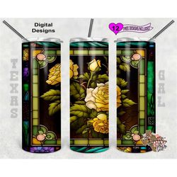 stain glass tumbler wrap, yellow rose tumbler png, 20oz sublimation tumbler png, digital download, seamless design