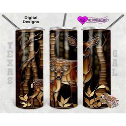 Stain Glass Tumbler Wrap, Deer Stain Glass, 20oz Sublimation Tumbler PNG