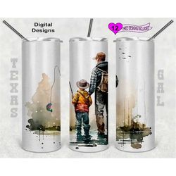 dad and son tumbler wrap, watercolor tumbler wrap, 20 oz skinny tumbler sublimation design, seamless pattern