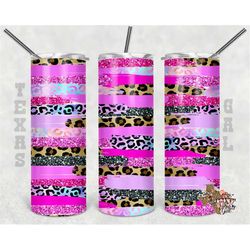 20 Oz skinny tumbler pink leopard brush wrap tapered straight template digital download sublimation graphics instant dow