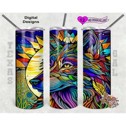stain glass tumbler wrap, wolf tumbler png, 20oz sublimation tumbler wrap, digital download