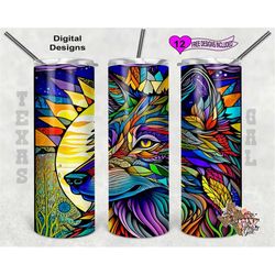 Stain Glass Tumbler Wrap, Wolf Tumbler PNG, 20oz Sublimation Tumbler Wrap, Digital Download