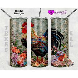 embroidery tumbler wrap, chicken tumbler wrap, 20 oz skinny tumbler sublimation design, seamless pattern
