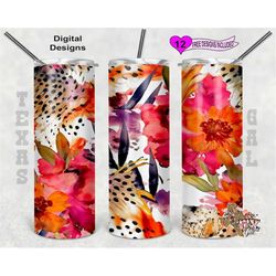 leopard flower tumbler wrap, watercolor tumbler wrap, 20oz sublimation tumbler png, seamless design