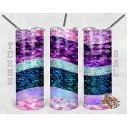 20 oz skinny tumbler wave mermaid glitter  seamless sublimation design png instant digital only