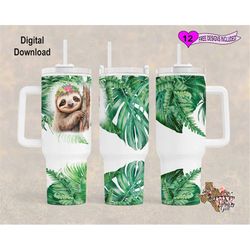 sloth tumbler wrap, watercolor tumbler wrap, 40oz sublimation tumbler png, seamless design