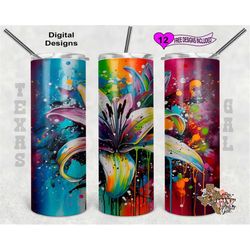 lily tumbler wrap, painted tumbler wrap, watercolor tumbler wrap, 20oz sublimation tumbler png, seamless design