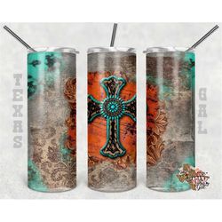 cross, turquoise, 20oz skinny tumbler, sublimation design, png, instant digital only