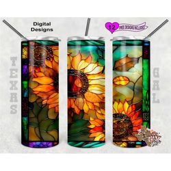 Stain Glass Tumbler Wrap, Sunflower Sublimation Design, 20oz Sublimation Tumbler Wrap, Digital Download