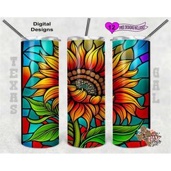 stain glass tumbler wrap, sunflower stain glass, 20 oz skinny tumbler png, seamless design