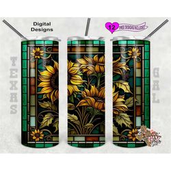 Stain Glass Tumbler Wrap, Sunflower Tumbler PNG, 20oz Sublimation Tumbler Wrap, Digital Download, Seamless Design