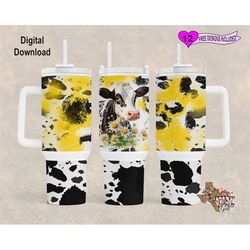 cow tumbler wrap, cow print tumbler wrap, watercolor tumbler wrap, 40oz sublimation tumbler png, seamless design
